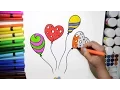 Draw and Color Heart Balloons Coloring Page and Learn to Color