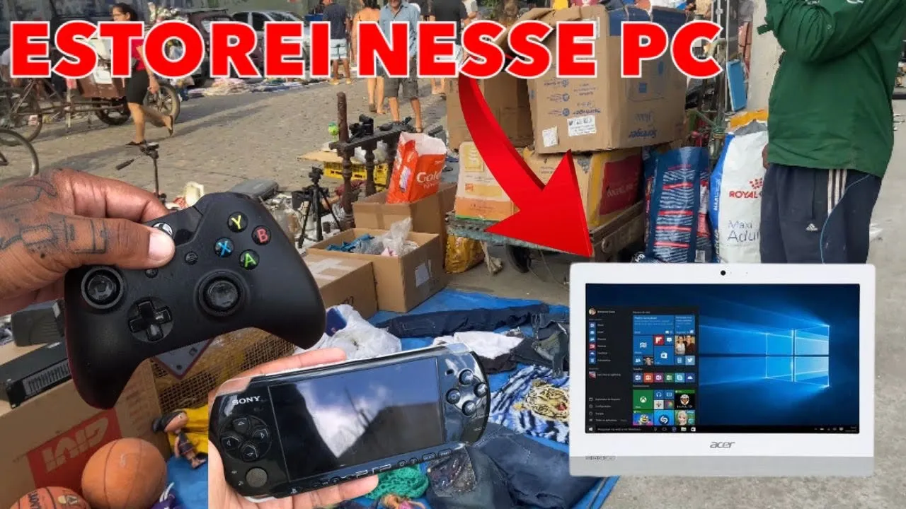 CAÇADA GAMER NA FEIRA DO ROLO ACHEI UM PC  Acer All In One | E MUITOS GAMES XBOX PS3 PS4 PS2 e PSPS
