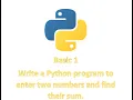 Python Basic 1 Write a Python program to enter two numbers and find their sum Basic Python