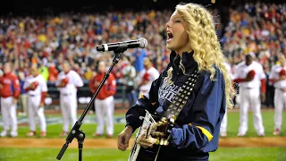Taylor Swift sings the National Anthem before 2008 World Series Game 3