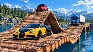 Cars vs Impossible Log Bridge Challenge #10 in BeamNG Drive!