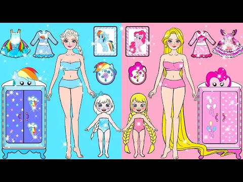 Download MP3 Vestir Muñecas De Papel | Blue Elsa VS Pink Rapunzel UNICORN Costumes & Decor | Woa Doll En Spanish