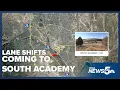 Lane shifts to Academy Blvd near Ft Carson