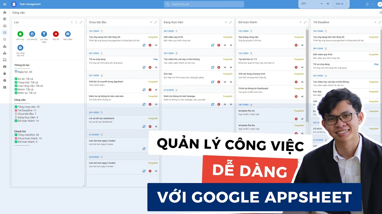 Outline Video Quản lý công việc dễ dàng với Google Appsheet | Hòa data