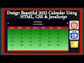 Calendar 2022 Using HTML CSS JavaScript Design Beautiful 2022 Calendar