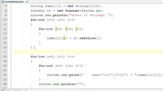 250 Getting String 2D Array input from user in Java Programming Hindi