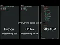 Python vs vs Assembly side-by-side comparison