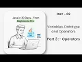 Operators in Java Java in 30 Days by Quipoin Day 2 Part 3