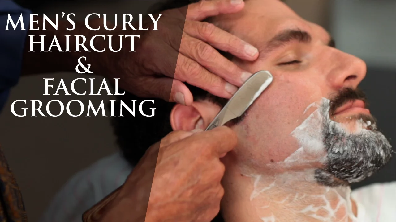 Men's Curly Haircut and Facial Grooming