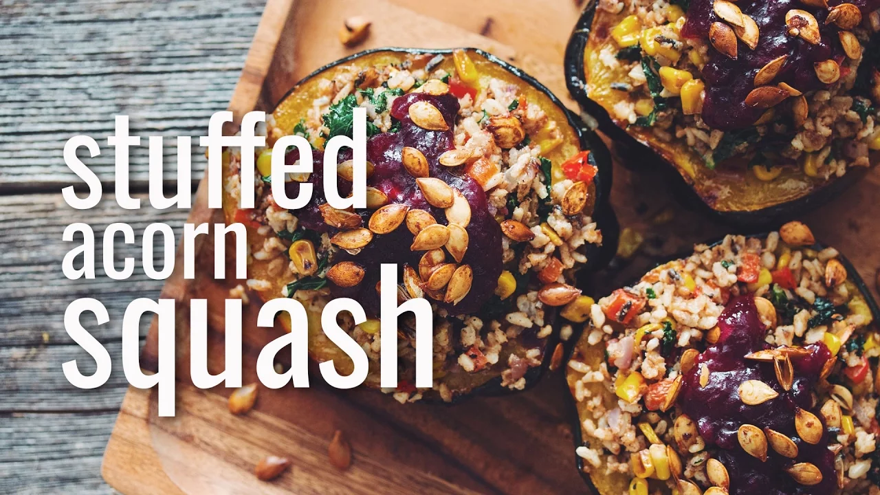 stuffed acorn squash (vegan Thanksgiving)   hot for food