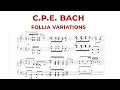 C.P.E. Bach 12 Variations about the spanish folia - Alvin Devonas Piano with scores