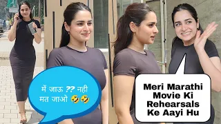 ayesha khan arrived to rehearsals for her upcoming marathi movie at studio in andheri today