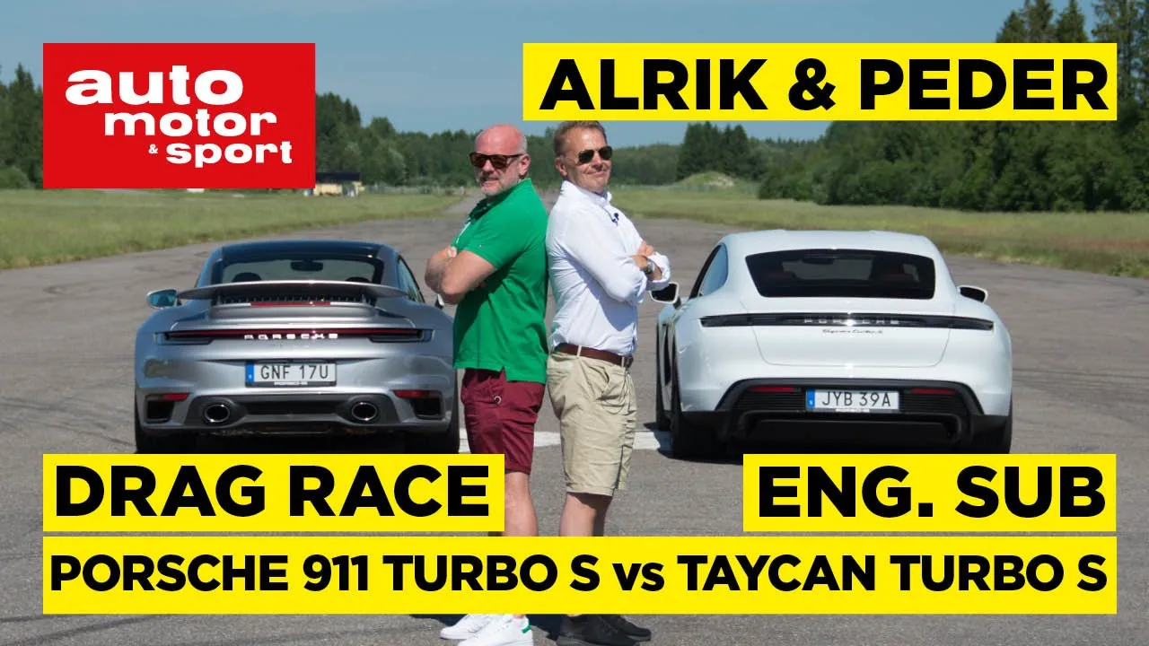Drag race: Porsche 911 Turbo S vs Taycan Turbo S (ENG SUB)