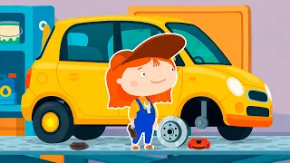 La Doctora McWheelie repara el coche amarillo tras un accidente