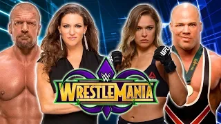 wwe wrestlemania 34 ronda rousey u0026 kurt angle vs triple h u0026 stephanie 2018 hd