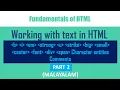 Working with text in HTML - part 2 Formatting text Grouping text Character entities Malayalam