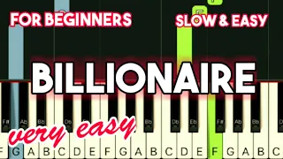 BRUNO MARS ft. TRAVIE MCCOY - BILLIONAIRE | SLOW \u0026 EASY PIANO TUTORIAL