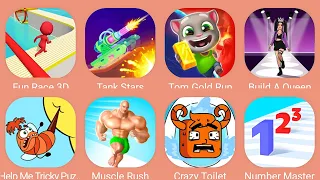 Help Me Tricky Puzzle,Crazy Toilet,Muscle Rush,Number Master,Fun Race 3D,Tank Stars,Build A Queen