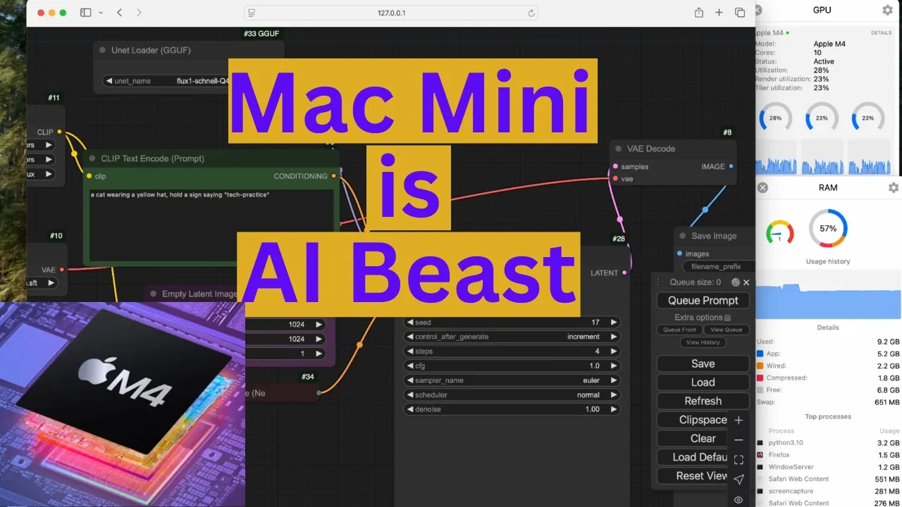 New Mac Mini M4 running SD1.5, FLUX, and Ollama (Qwen-coder 2.5 14B model) - Mac AI Tutorial Video Thumbnail