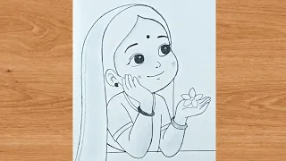 Radha Rani fall in love with krishna outline pencil drawing | janmashtami art