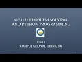 GE3151 Problem Solving and Python Programming Unit-I Computational Thinking