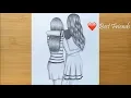 Lagu Best friends ❤  pencil Sketch Tutorial || How To Draw Two Friends Hugging Each other