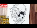 How to draw a skull with flowers Skull drawing Tattoo drawing tutorial