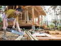 Download Lagu Girl Builds a Log Cabin Alone in Nature | Uses Carpentry Skills to Cut Logs and Build a House