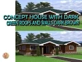 concept house with dark green roofs and walls dark brown