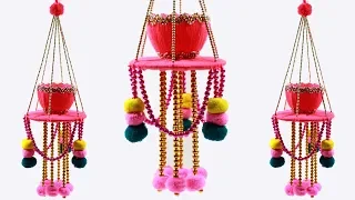 diy woolen jhumar wool chandelier wool wind chime craft idea out of woolen and plastic bottle