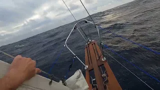 Westsail 32 Hove-To preparing for the coming Heavy Weather