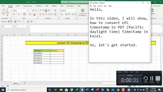 Convert UTC time to PDT Pacific Daylight Time time in Excel