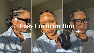 Easy Cornrows with Braided Bun on Myself No feeding in hair necessary