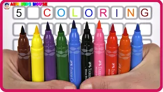 5 Coloring Pages Fruits Shapes Hedgehog PineApple Apple Marker Pencil Coloring AKINART