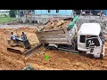 Download Lagu Incredible landfill! Dump 5ton Drive Back Uploading Landslide Overturned! Rescue By Bulldozer KOMAT…