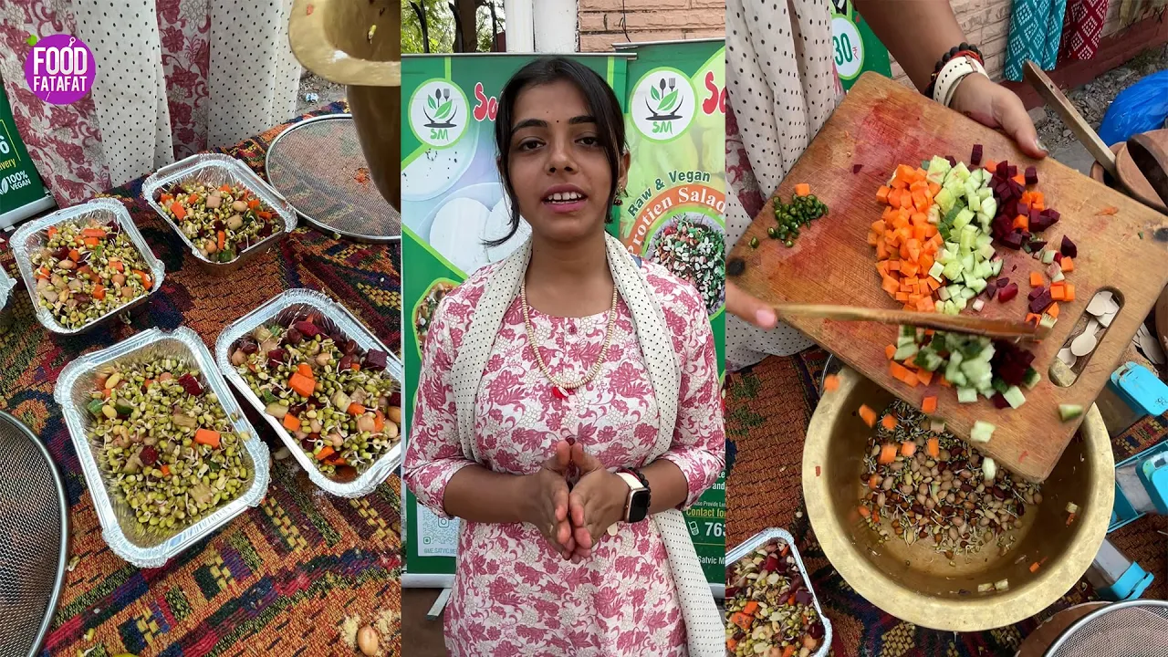 Girl Selling Healthy Protein Chat - Satvic Meera   Healthy Breakfast Snacks   Street Food India