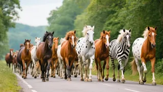 colorful horses running through the vast green forest horse neighing horse video