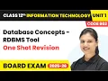 Database Concepts RDBMS Tool - One Shot Revision Class 12 IT Unit 1 CODE 802 Part B CBSE 2025-26