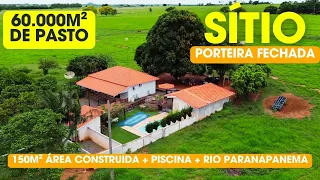 SÍTIO A VENDA PORTEIRA FECHADA | 60.000M² | PASTO FORMADO | PISCINA E RIO PARANAPANEMA NA FRENTE