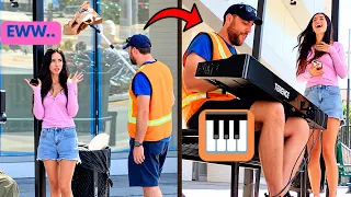 She Was FOOLED At A Bus Stop By Secret GARBAGE MAN Pianist!!