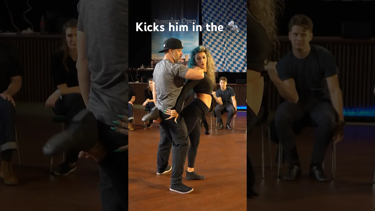 Improvised kick in the…😰 random song, random partner - west coast swing- Karin & PJ #dance