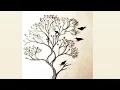 Minimalist Ink Tree Drawing with Birds Peaceful Nature Art Sketch Calm Aesthetic Line Art