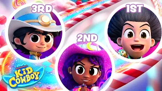 racing robot horses on candy road racetrack kid cowboy guess the gadget 26 nick jr 