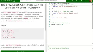Basic JavaScript Comparison with the Less Than Or Equal To Operator free code camp Dani