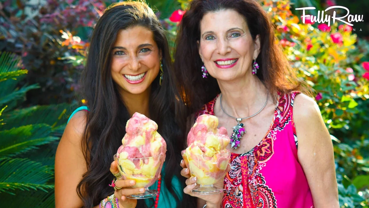 Strawberry Lemonade Ice Cream with Mom! FullyRaw Vegan Recipe!