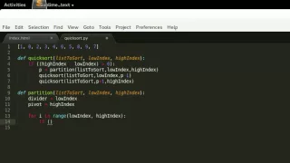 The quicksort algorithm coded live in Python