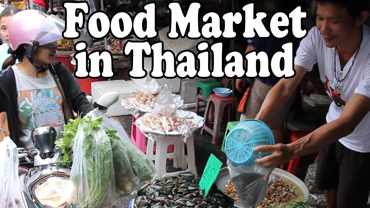 Thai Street Food & Shopping at a Local Morning Street Market in Surat Thani Thailand