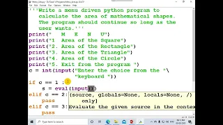 Menu Driven Program Area Part 1 of 2
