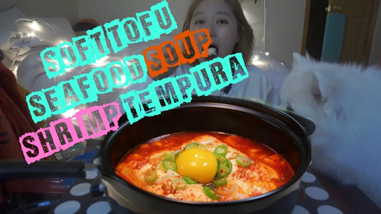 MUKBANG/EATING SHOW - Soft Tofu Soup (seafood) + Shrimp Tempura