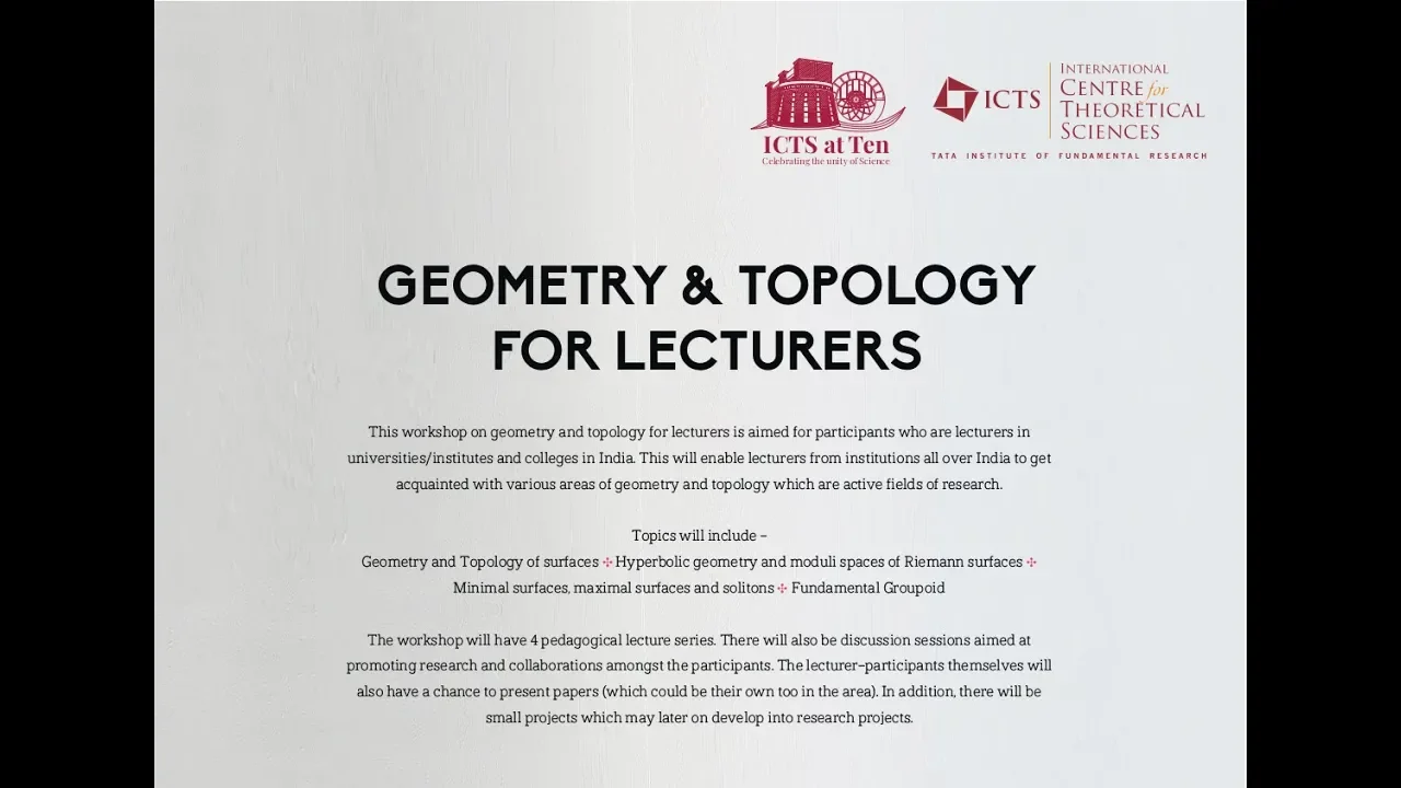 Hyperbolic geometry, Fuchsian groups and moduli spaces (Lecture 1) by Subhojoy Gupta